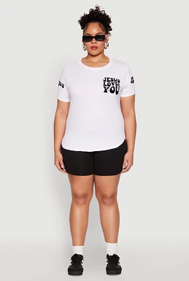 Womens Plus Jesus Loves You T Shirt, White,