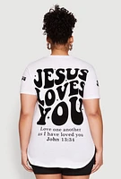 Womens Plus Size Jesus Loves You T Shirt, White, Size 2X