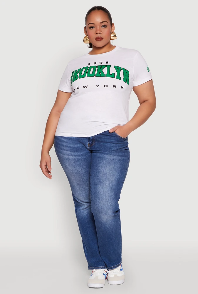 Womens Plus Size 1898 Brooklyn Graphic Tee, White, Size 1X