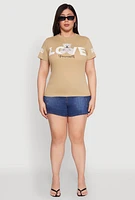 Womens Plus Size Love Yourself Bear Graphic Tee, Beige, Size 2X