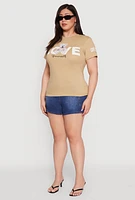 Womens Plus Size Love Yourself Bear Graphic Tee, Beige, Size 2X