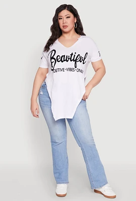Womens Plus Size Beautiful Graphic Tee, White, Size 1X