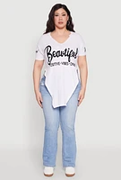Womens Plus Size Beautiful Graphic Tee, White, Size 1X