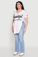 Womens Plus Size Beautiful Graphic Tee, White, Size 1X