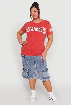 Womens Plus Size Mineral Wash Los Angeles Graphic Tee, Red, Size 1X