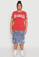 Womens Plus Size Mineral Wash Los Angeles Graphic Tee, Red, Size 1X