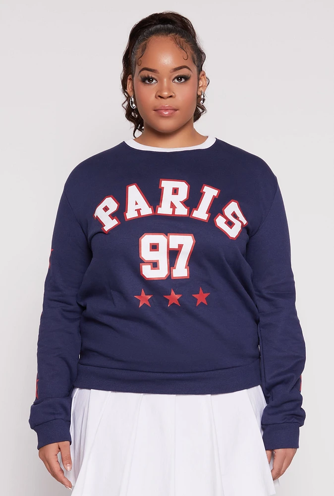 Womens Plus Size Paris Graphic Sweatshirt, Blue, Size 3X