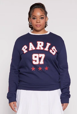 Womens Plus Size Paris Graphic Sweatshirt, Blue, Size 1X