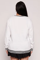 Womens Plus Size Chenille California Varsity Sweatshirt, White, Size 1X