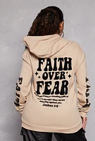 Womens Plus Size Faith Over Fear Velvet Burnout Hoodie, Beige, Size 2X