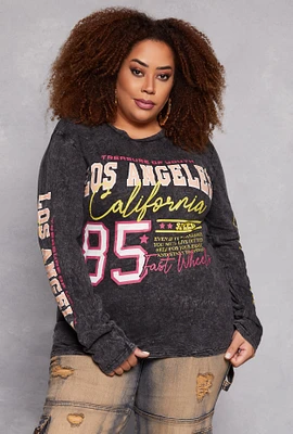 Womens Plus Size Los Angeles California Acid Wash Graphic Tee, Black, Size 2X