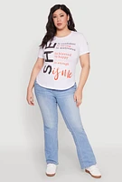 Womens Plus Sequin She Is Me Graphic Tee, White,