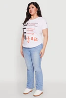 Womens Plus Sequin She Is Me Graphic Tee, White,