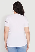 Womens Plus Sequin She Is Me Graphic Tee, White,