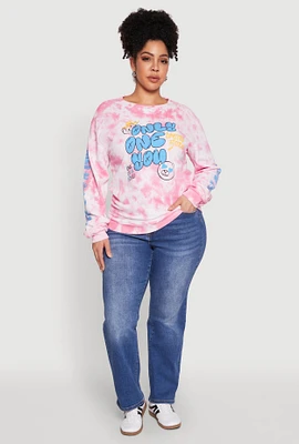 Womens Plus Mineral Wash Only One You Graphic Sweatshirt, Pink,