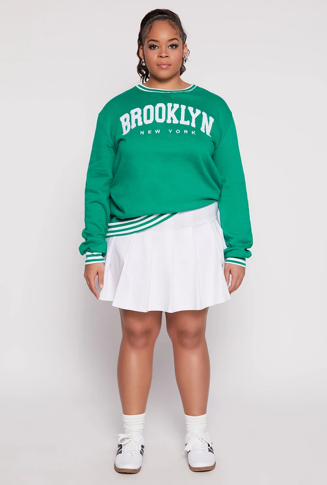 Womens Plus Size Chenille Brooklyn New York Sweatshirt, Green, Size 2X