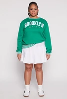 Womens Plus Size Chenille Brooklyn New York Sweatshirt, Green, Size 2X