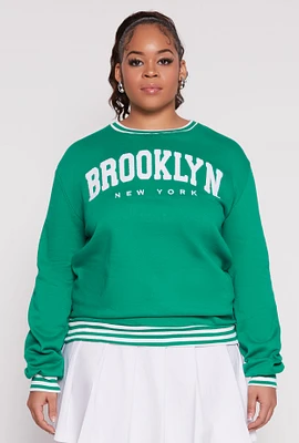 Womens Plus Chenille Brooklyn New York Sweatshirt, Green,