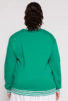 Womens Plus Size Chenille Brooklyn New York Sweatshirt, Green, Size 2X