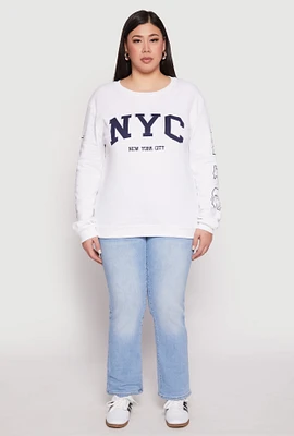 Womens Plus Size NYC Crew Neck Sweatshirt, White, Size 2X