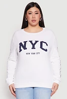 Womens Plus Size NYC Crew Neck Sweatshirt, White, Size 2X