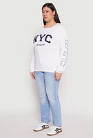 Womens Plus Size NYC Crew Neck Sweatshirt, White, Size 2X