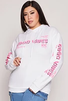 Womens Plus Size Good Vibes Pullover Hoodie, White, Size 3X