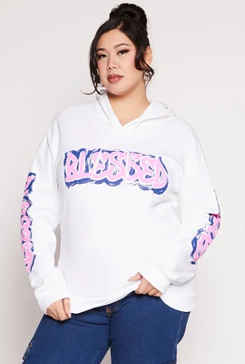 Womens Plus Size Blessed Bear Graphic Pullover Hoodie, White, Size 2X