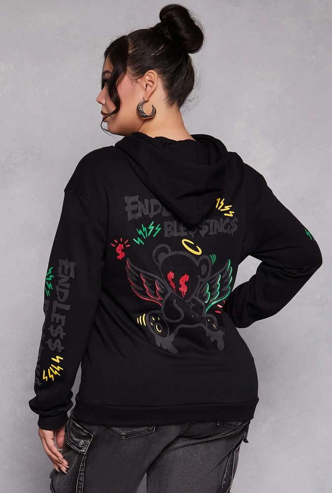 Womens Plus Size Endless Blessings Graphic Pullover Hoodie, Black, Size 3X