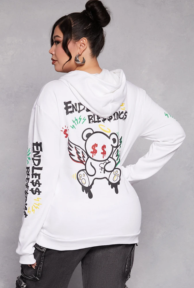 Womens Plus Size Endless Blessings Graphic Pullover Hoodie, White, Size 1X