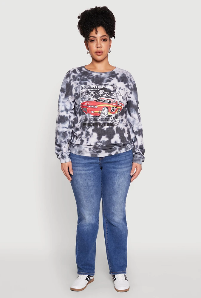 Womens Plus Size Mineral Wash Riders Graphic Sweatshirt, Multi, Size 2X