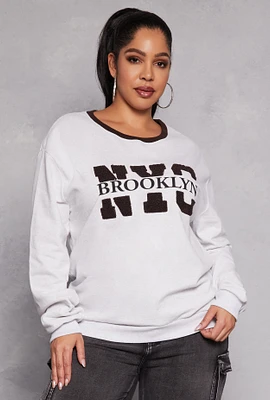 Womens Plus Size Brooklyn NYC Sweatshirt, Grey, Size 3X