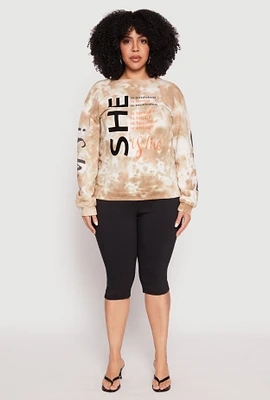 Womens Plus Size She Is Velvet Burnout Graphic Sweatshirt, Beige, Size 2X