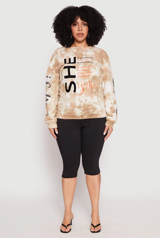 Womens Plus She Is Velvet Burnout Graphic Sweatshirt, Beige,