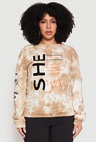 Womens Plus Size She Is Velvet Burnout Graphic Sweatshirt, Beige, Size 2X