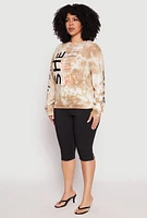 Womens Plus Size She Is Velvet Burnout Graphic Sweatshirt, Beige, Size 2X