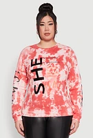 Womens Plus She Is Velvet Burnout Tie Dye Sweatshirt, Red,
