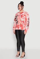 Womens Plus She Is Velvet Burnout Tie Dye Sweatshirt, Red,