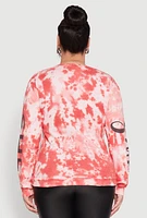 Womens Plus She Is Velvet Burnout Tie Dye Sweatshirt, Red,