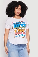 Womens Plus Size Living My Best Life Graphic T Shirt, White, Size 1X