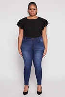 Womens Plus Tiered Flutter Sleeve Blouse, Black,