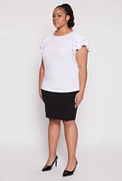 Womens Plus Size Tiered Flutter Sleeve Blouse, White, Size 4X