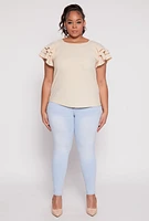 Womens Plus Tiered Flutter Sleeve Blouse,