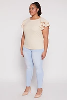 Womens Plus Tiered Flutter Sleeve Blouse,