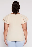 Womens Plus Tiered Flutter Sleeve Blouse,