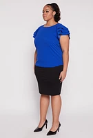 Womens Plus Size Tiered Flutter Sleeve Blouse, Blue, Size 3X