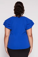 Womens Plus Size Tiered Flutter Sleeve Blouse, Blue, Size 3X