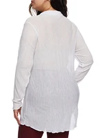 Womens Plus Size Textured Knit Button Front Long Sleeve Shirt, White, Size 2X