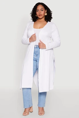 Womens Plus Size Side Slit Duster, White, Size 4X