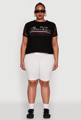 Womens Plus Size New York Brooklyn Graphic Top, Black, Size 3X